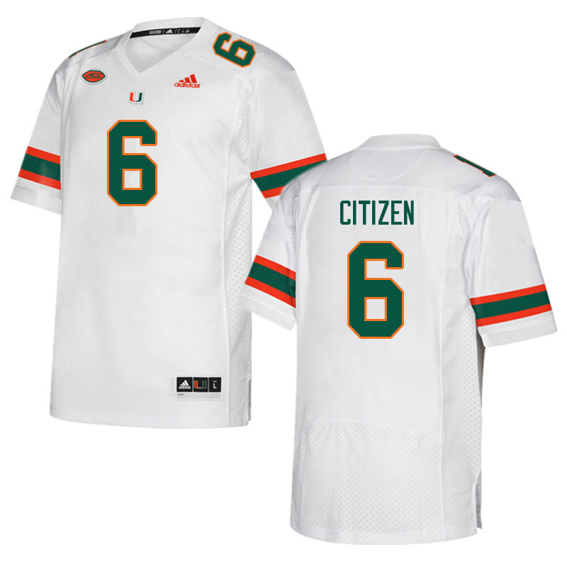 Men #6 TreVonte Citizen Miami Hurricanes College Football Jerseys Sale-White